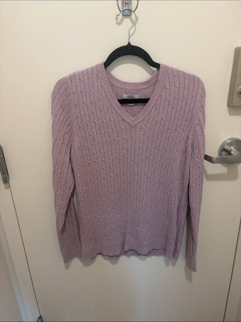 croft & barrow Cable-Knit V-Neck Sweater - Light Lavender